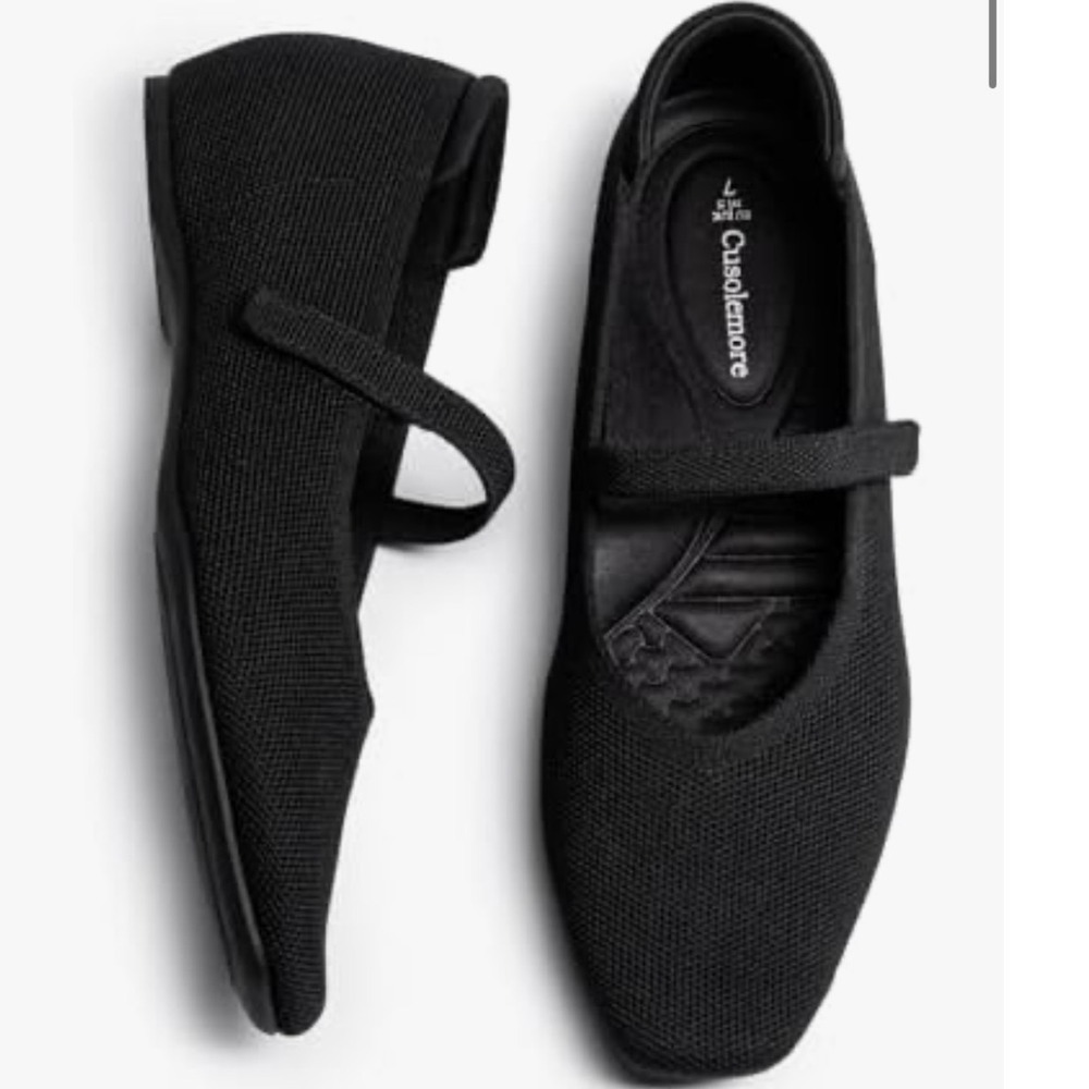 Cusolemore Black Knit Mary Jane Dress Work Flats Women's Size 9
